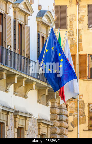 EU and the Italian flag on a balcony Stock Photo