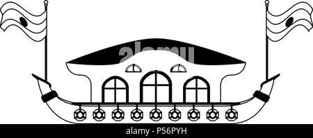 Kerala houseboat isolated in black and white Stock Vector