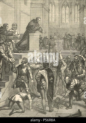 Martin Luther tearing up the papal bull at Wittenberg, Germany, 1520 Stock Photo