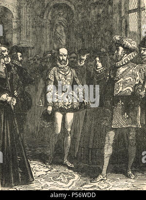 The French ambassador, Michel de Castelnau, Sieur de la Mauvissiere, in the court of Queen Elizabeth I of England, sent by King Charles X, following The St. Bartholomew's Day massacre, 1572, to allay the excitement created Stock Photo