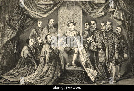 King Edward VI of England, granting the Royal Charter to Bridewell Hospital, 1553 Stock Photo