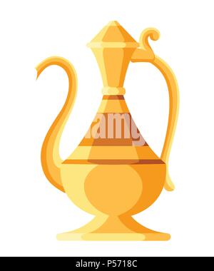 Beautiful traditional coffee pot . Arabic classic coffee pot. Flat style vector illustration. Isolated on white background. Stock Vector