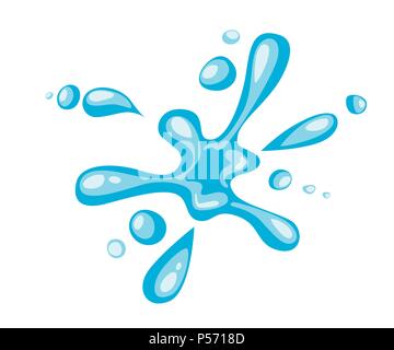Blue water splash. Top view. Flat vector illustration. Isolated on white background. Stock Vector