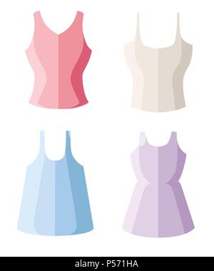 Set of four women tank top. Female summer clothes. Flat vector illustration isolated on white background. Stock Vector