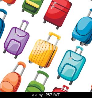 Seamless pattern. Collection of suitcase and luggage. Different colorful luggage bag. Travel luggage. Flat vector illustration on white background. Stock Vector