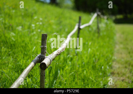Close up of a fence made from sticks and twine Stock Photo