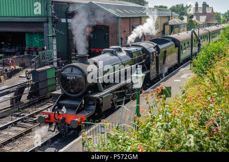 Mid Hants Railway Stanier Black 5 No.45379 Locomotive at Ropley heritage railway train station on the Watercress Line in Hampshire 2018, England, UK Stock Photo