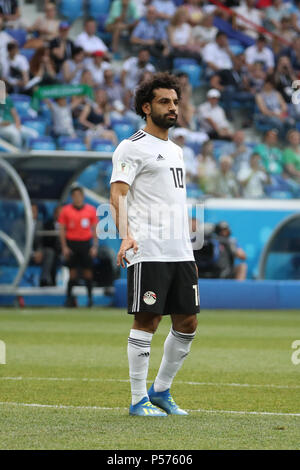 Volgograd, Russia. 25th June, 2018. Egypt's Mohamed Salah is seen on the pitch during the FIFA World Cup 2018 Group A soccer match between Saudi Arabia and Egypt at the Volgograd Arena in Volgograd, Russia, 25 June 2018. Credit: Ahmed Ramadan/dpa/Alamy Live News Stock Photo