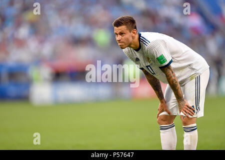 Samara, Russia. 25th June, 2018. Soccer: World Cup, group stages, group A, 3rd matchday Uruguay vs Russia, at Samara Stadium. Russia's Fyodor Smolov reacts. Credit: Marius Becker/dpa/Alamy Live News Stock Photo