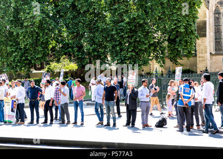 London, United Kingdom - June 25, 2018: People, crowd at Bangladesh protest in UK, England by Westminster, signs for Begum Khaleda Zia, former Nationalist Party leader Credit: Andriy Blokhin/Alamy Live News Stock Photo
