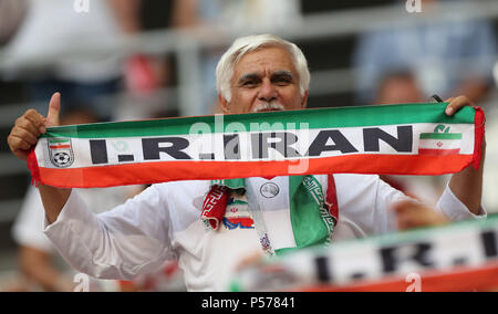 (180625) -- SARANSK, June 25, 2018 (Xinhua) -- A fan of Iran is seen prior to the 2018 FIFA World Cup Group B match between Iran and Portugal in Saransk, Russia, June 25, 2018. (Xinhua/Fei Maohua) Stock Photo