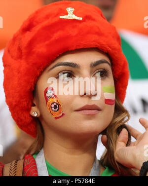 (180625) -- SARANSK, June 25, 2018 (Xinhua) -- A fan is seen prior to the 2018 FIFA World Cup Group B match between Iran and Portugal in Saransk, Russia, June 25, 2018. (Xinhua/Fei Maohua) Stock Photo