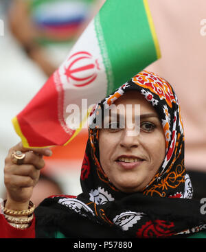 (180625) -- SARANSK, June 25, 2018 (Xinhua) -- A fan of Iran is seen prior to the 2018 FIFA World Cup Group B match between Iran and Portugal in Saransk, Russia, June 25, 2018. (Xinhua/Fei Maohua) Stock Photo