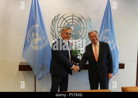 UN, New York, USA. 25th June, 2018. UN Sec Gen Antonio Guterres met Sergey Vershinin, Russia's Deputy Foreign Minister. Photo: Matthew Russell Lee / Inner City Press Credit: Matthew Russell Lee/Alamy Live News Stock Photo