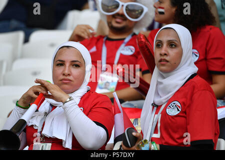 Volgograd, Russland. 25th June, 2018. female Aegyptische Fans, football fans young women with headscarves, female, Saudi Arabia (KSA) Egypt (EGY) 2-1, Preliminary Round, Group A, Match 34, on 25/06/2018 in Volgograd, Volgograd Arena. Football World Cup 2018 in Russia from 14.06. - 15.07.2018. | usage worldwide Credit: dpa/Alamy Live News Stock Photo
