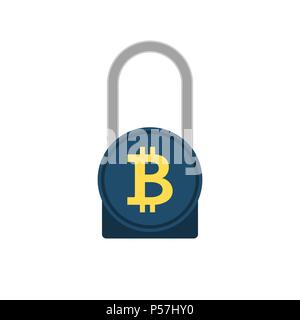Bitcoin Encrypted, Bitcoin on Padlock Flat Vector Icon. Isolated on White Background. Trendy Flat Style. Stock Vector