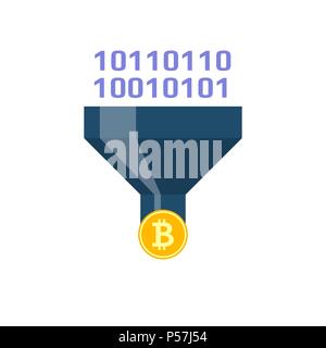Converting Concept, Bitcoin, Binary Code Flat Vector Icon. Isolated on White Background. Stock Vector