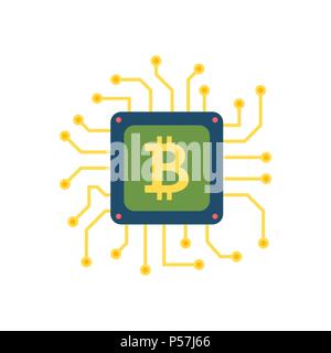 CPU Mining, Bitcoin, Microchip Flat Vector Icon. Isolated on White Background. Trendy Flat Style. Stock Vector