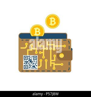 Digital Wallet Concept, Bitcoin, QR Code, Income Flat Vector Icon. Isolated on White Background. Stock Vector