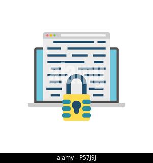 Encryption Concept, Padlock, Laptop, Document Flat Vector Icon. Isolated on White Background. Stock Vector
