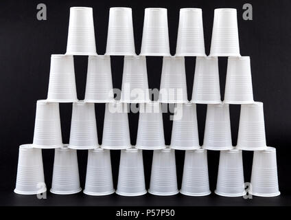 Plastic cups, many different types, shapes, colors, disposable cups, plastic waste, Stock Photo