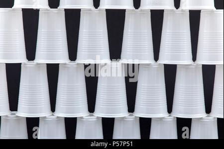 Plastic cups, many different types, shapes, colors, disposable cups, plastic waste, Stock Photo