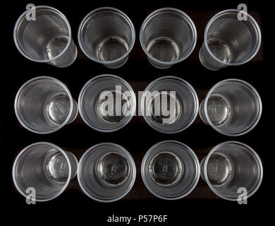 Plastic cup, in white, 0.2 liter, drinking cup, disposable cup, plastic waste, clear, Stock Photo