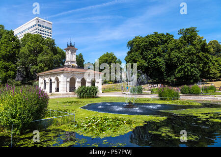 Italian Water Gardens and the former pump house designed by Sir Charles Barry and Robert Richardson Banks in Hyde Park, London, UK Stock Photo