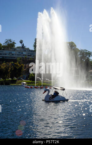 Swan paddle boats at Echo Park in Los Angeles, CA Stock Photo