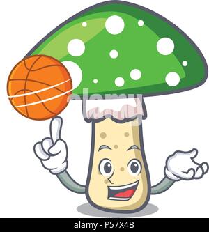 With basketball green amanita mushroom character cartoon Stock Vector