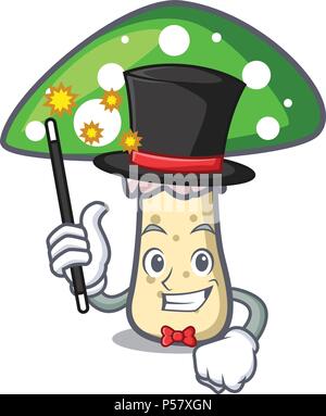Magician green amanita mushroom mascot cartoon Stock Vector