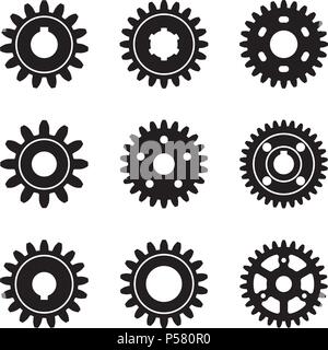 Set of gears with different teeth. Silhouette vector Stock Vector