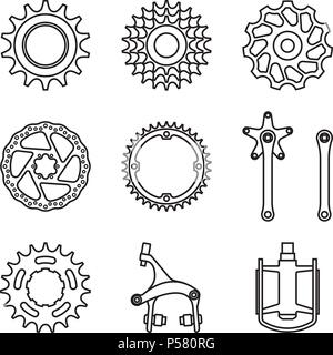 Set of bicycle parts for repair. Thin line vector Stock Vector
