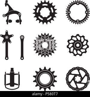 Set of bicycle parts for repair. Silhouette vector Stock Vector