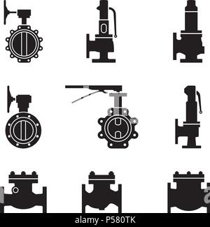 Industrial valves icon set. Silhouette vector Stock Vector