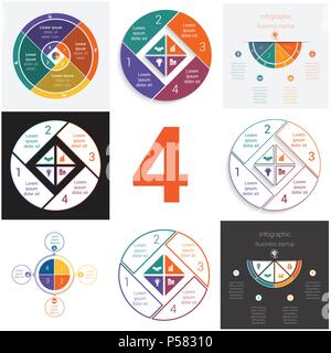Set universal elements for templates Infographics cyclic conceptual processes 4 positions possible to use for work flow, banner, diagram, web design,  Stock Vector