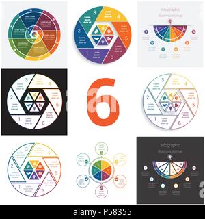 Set universal elements for templates Infographics cyclic conceptual processes 6 positions possible to use for work flow, banner, diagram, web design,  Stock Vector