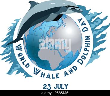 World Whale and Dolphin Day. 23 July. Concept of ecological holiday. Dolphin and Whale. Calendar. Holidays Around the World. Event of each day. Stock Vector