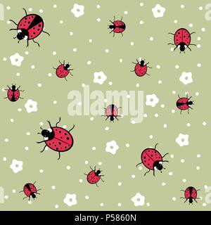 ladybug seamless floral pattern Stock Vector