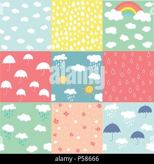 Spring pattern set, raindrop set, hand drawn and vector illustration. Stock Vector