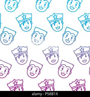 degraded line happy policeman and man heads background vector illustration Stock Vector