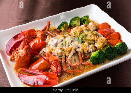 Garlic fans steamed lobster Stock Photo