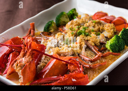 Garlic fans steamed lobster Stock Photo