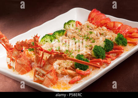 Garlic fans steamed lobster Stock Photo