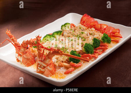 Garlic fans steamed lobster Stock Photo