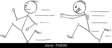 Cartoon of Angry Violent Man Chasing Another Man Stock Vector