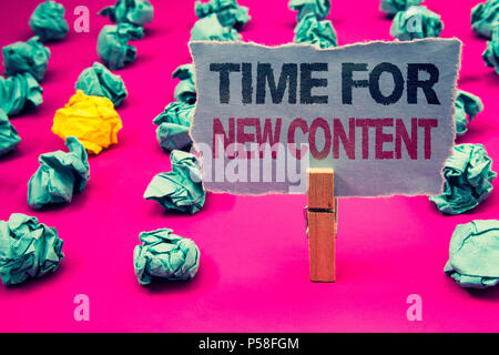 Writing note showing  Time For New Content. Business photo showcasing Copyright Publication Update Concept Publishing Emerald paper balls yellow lump  Stock Photo