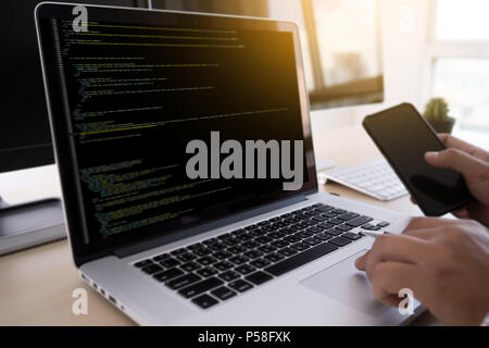 Programmer working Developing programming technologies Web Design Online Technology Stock Photo