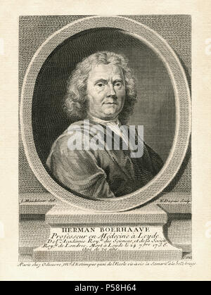 Herman Boerhaave (1668-1738), Dutch Botanist, Chemist, Christian Humanist and Physician, Head and Shoulders Engraving Stock Photo