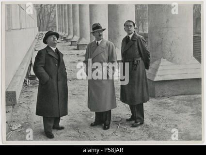 Leonhard Gall, Adolf Hitler, Albert Speer Viewing Progress on Construction of the House of German Art, Munich, Germany, 1937 Stock Photo